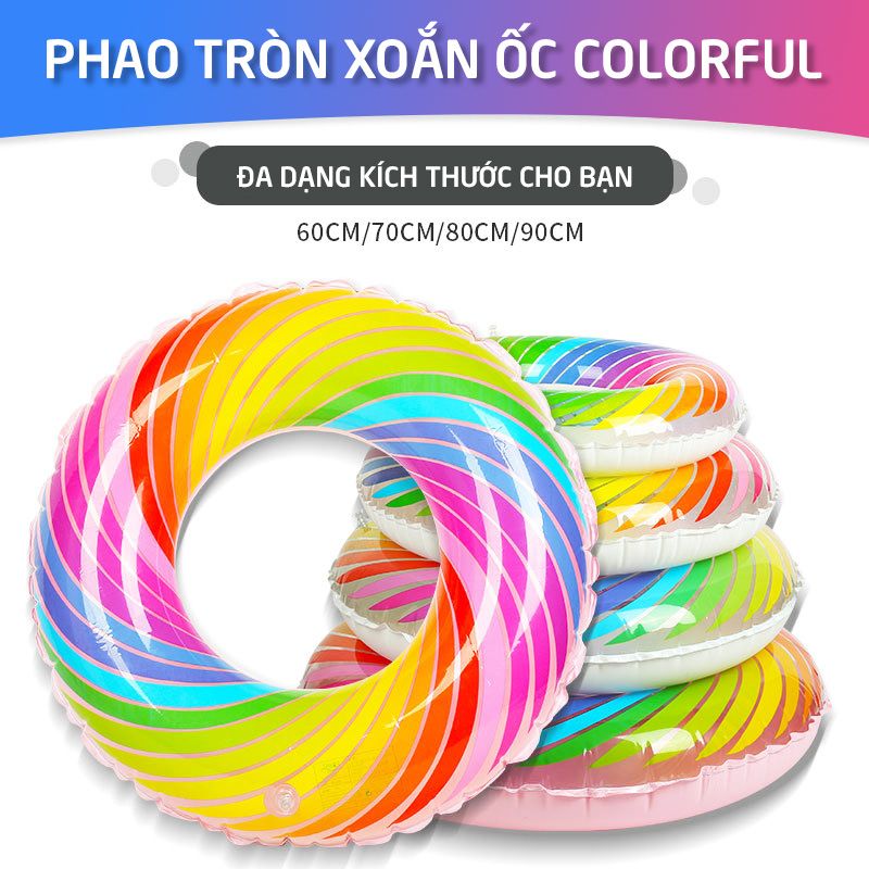 Phao bơi tròn in hình vòng xoắn Colorful