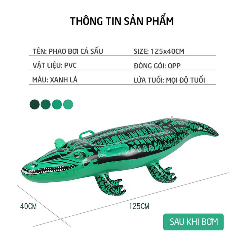 Phao bơi cá sấu có tay cầm 125cmx40cm