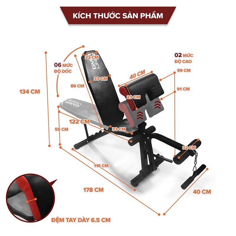 Ghế tập Gym đa năng điều chỉnh độ dốc kèm đá đùi Gymlink GMK099