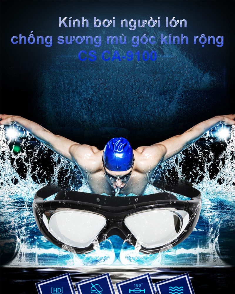 Kính bơi người lớn chống sương mù góc kính rộng CS CA-9100