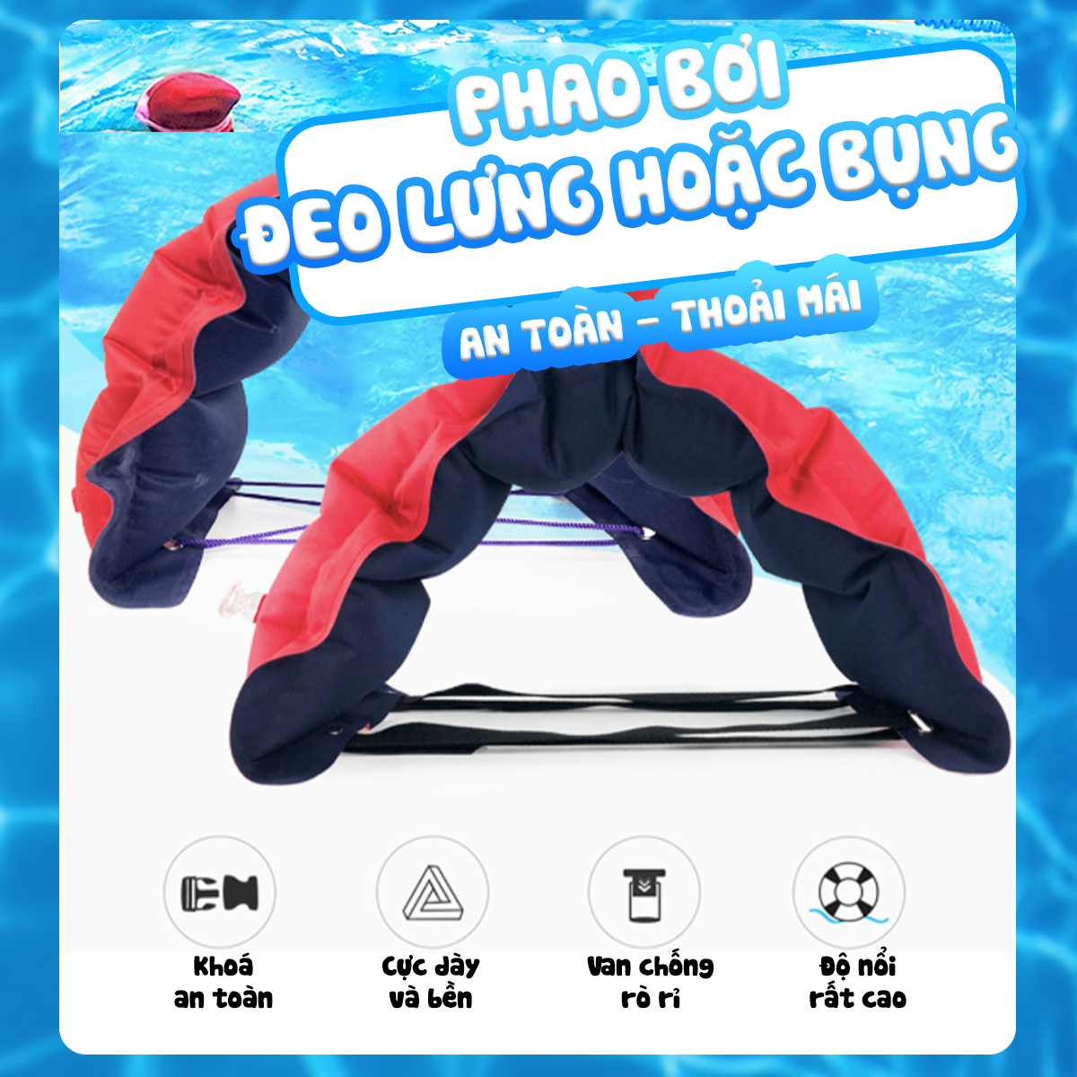 Phao tập bơi đeo bụng bơm hơi khoá cài
