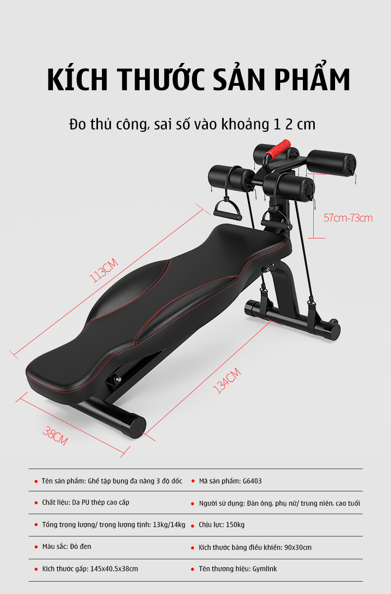 Ghế tập bụng đa năng 3 độ dốc Gymlink G6403