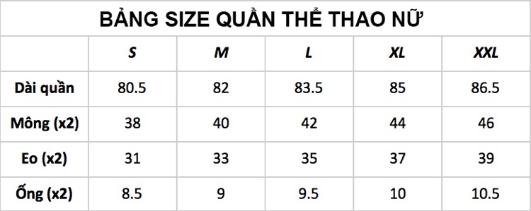 Bảng size