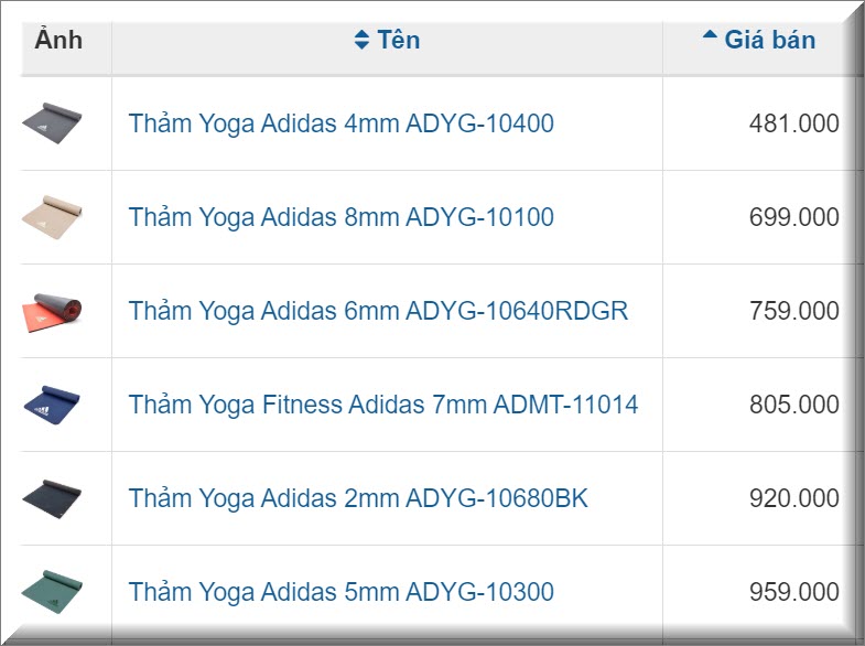 Bảng giá thảm tập yoga Adidas chính hãng