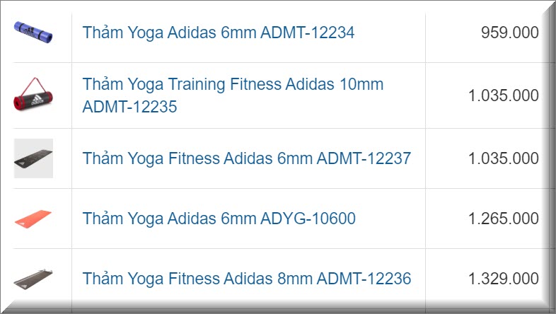 Bảng giá thảm tập yoga Adidas chính hãng