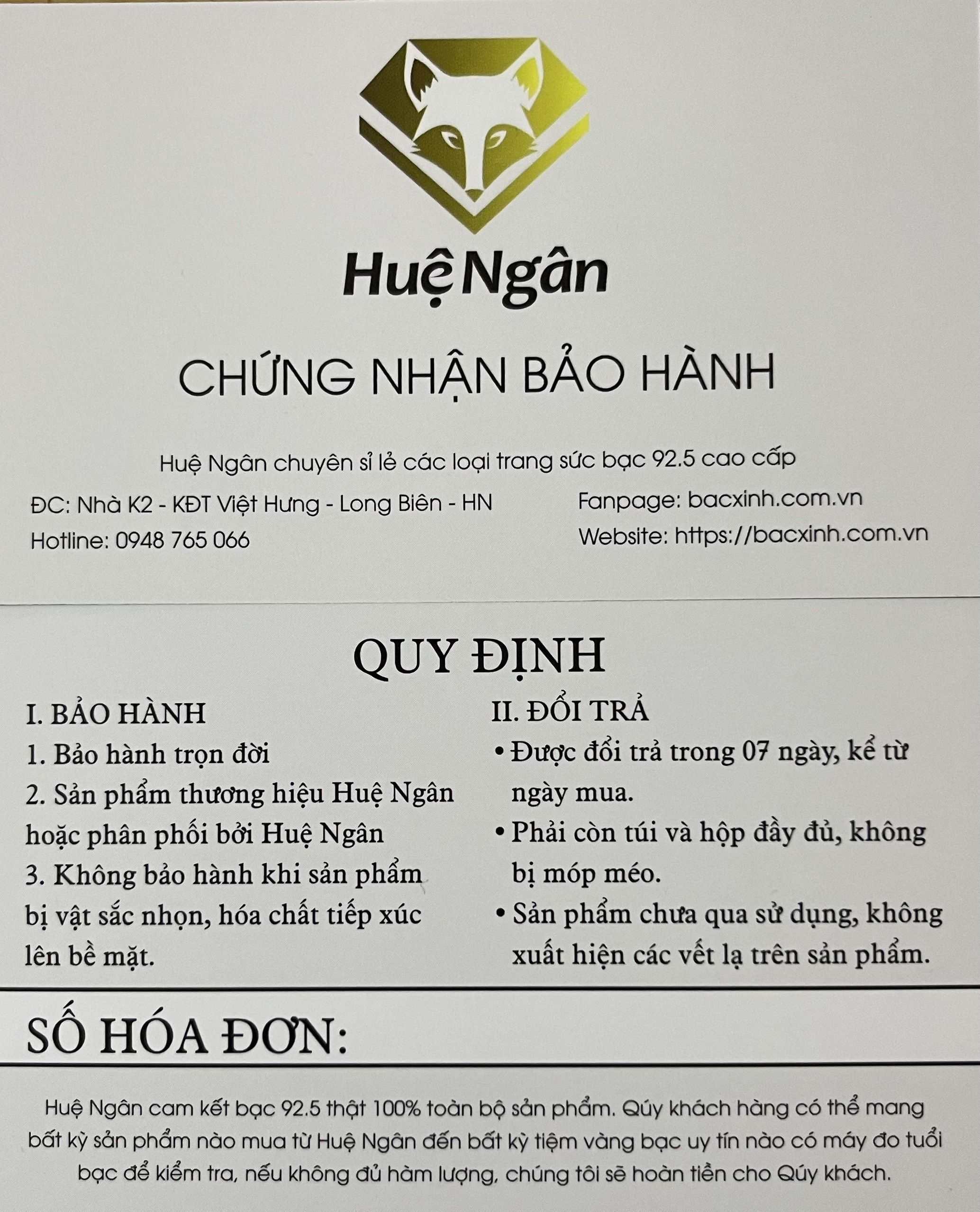 Chính sách bảo hành trang sức bạc của Huệ Ngân Jewelry