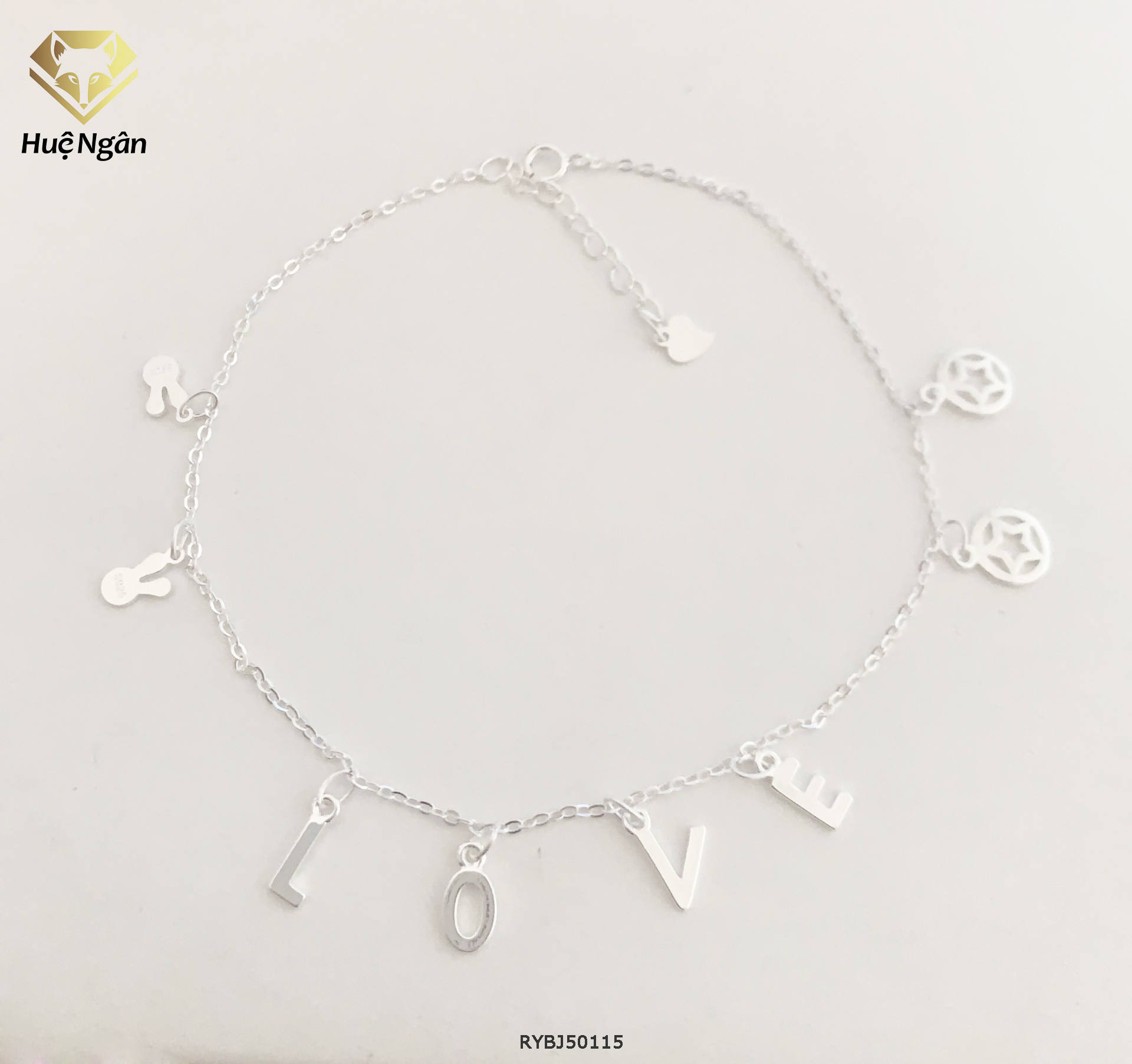 Lắc chân bạc Ý 925 Huệ Ngân   Love and Star RYBJ50115