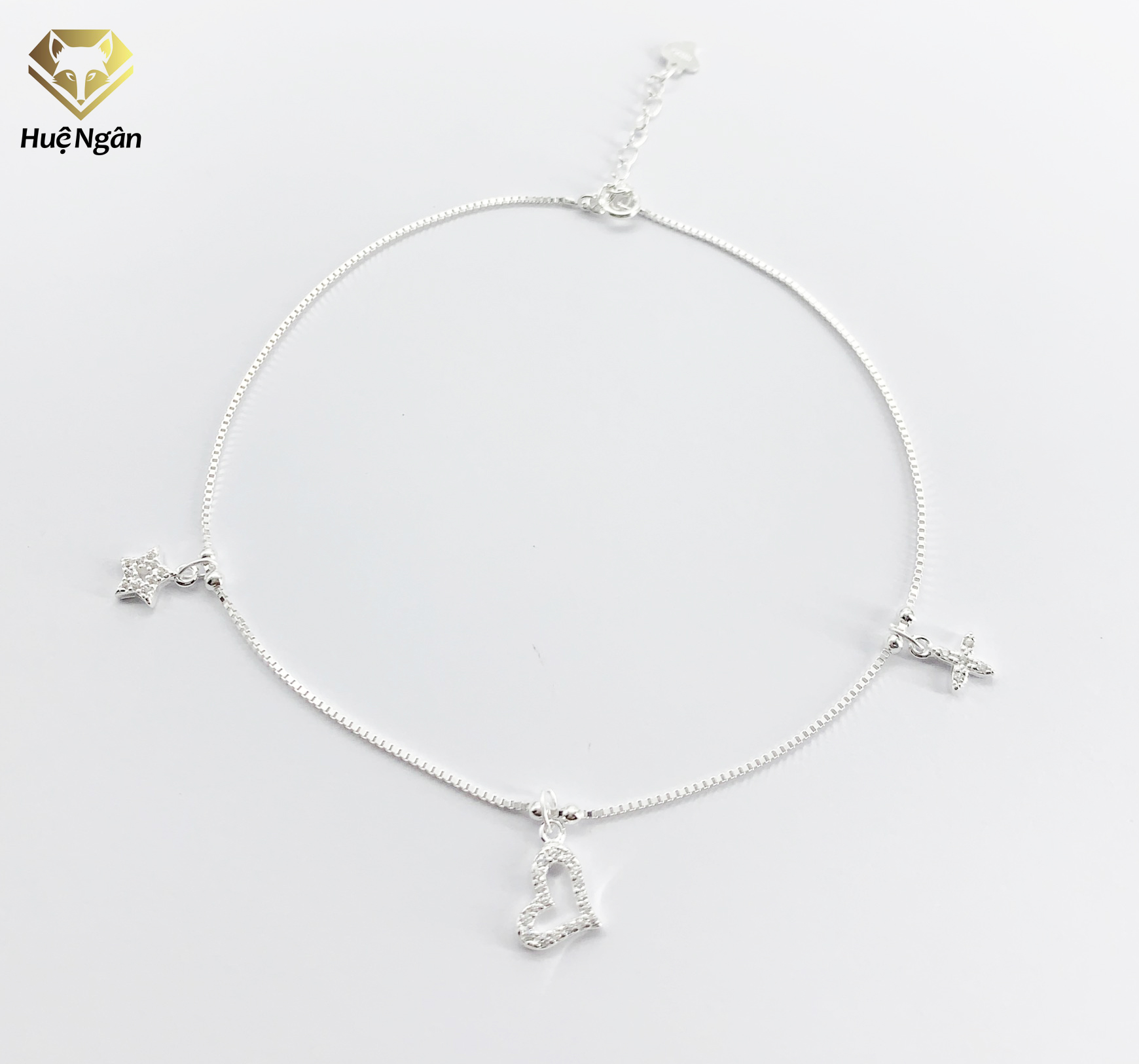 Lắc chân bạc Ý 925 Huệ Ngân   Heart and Star RYBJ50111