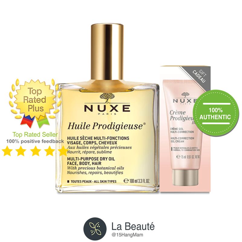 Nuxe Huile Prodigieuse Gift - Dầu Khô 100ml Tặng Kèm Kem Dưỡng Chống Lão Hoá 15ml