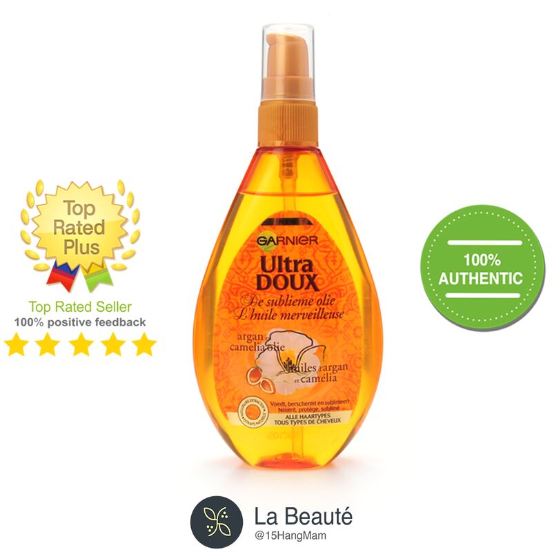 Garnier Argan Ultra Doux Huile Merveilleuse Argan & Camélia - Dầu Dưỡng Tóc Hoa Trà 150ml