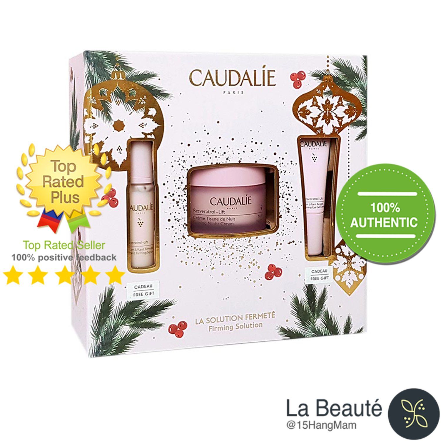 Caudalie Coffret La Solution Fermeté (Firming Solution) - Set Kem Dưỡng Đêm Resveratrol Nâng Cơ, Trị Nhăn 50ml