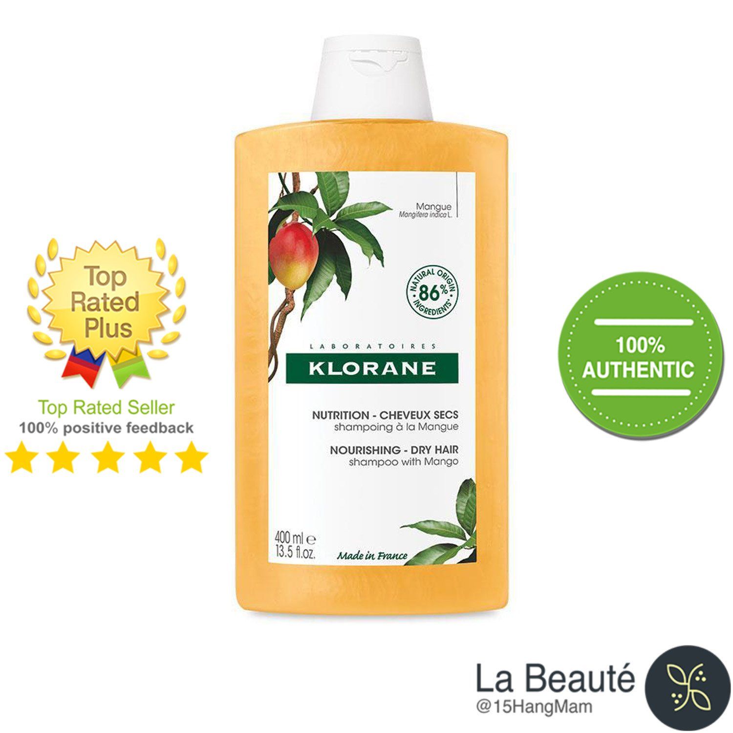 Klorane Nutrition Mango Butter Shampoo - Dầu Gội Chiết Xuất Xoài Dưỡng Ẩm Mượt Cho Tóc Khô Xơ 400ml