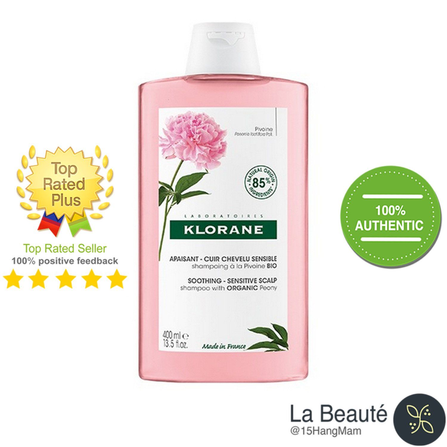 Klorane Shampoo With Peony - Dầu Gội Chiết Xuất Hoa Mẫu Đơn Cho Da Đầu Khô & Ngứa 400ml