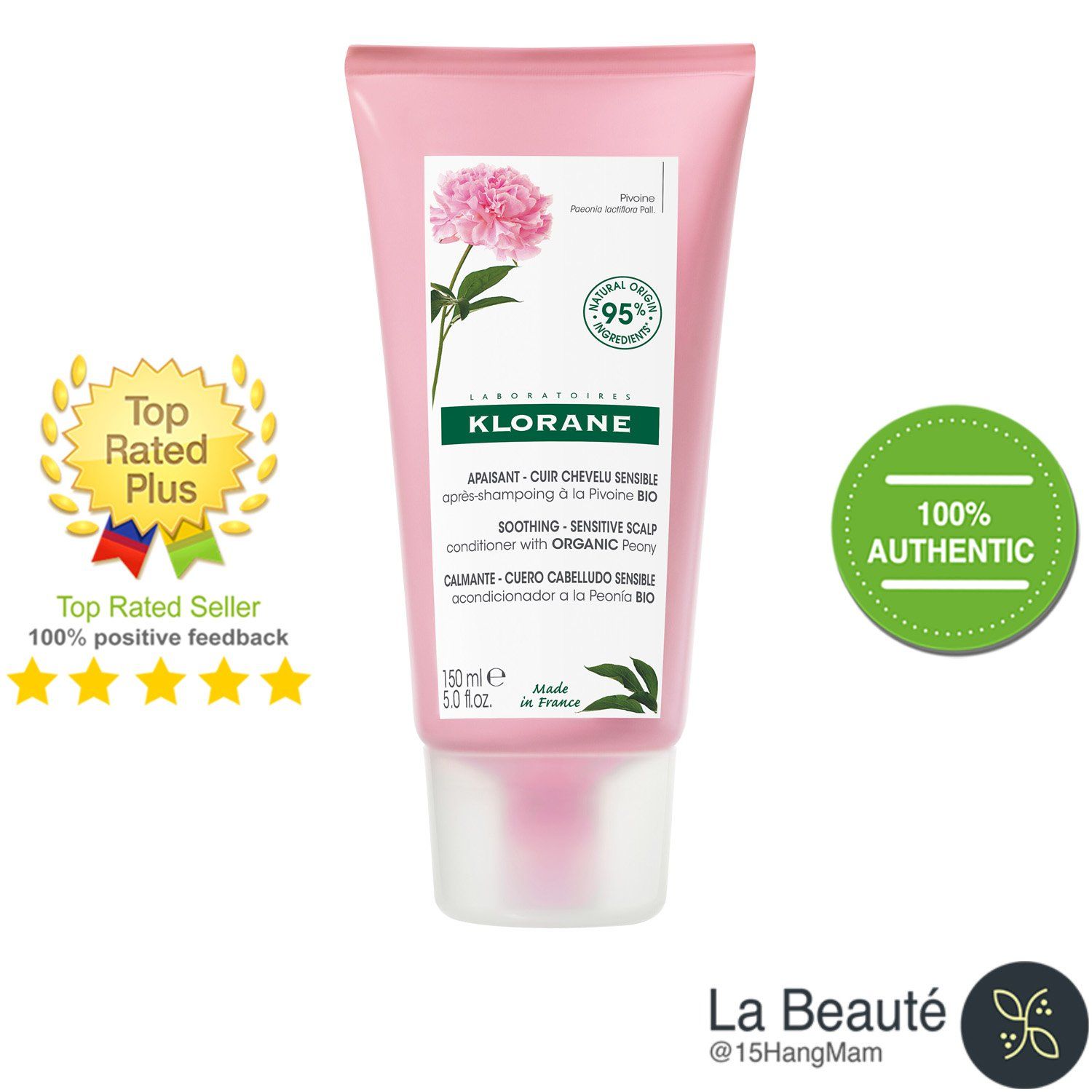 Klorane Conditioner With Organic Peony - Dầu Xả Chiết Xuất Hoa Mẫu Đơn Cho Tóc Khô Ngứa 150ml