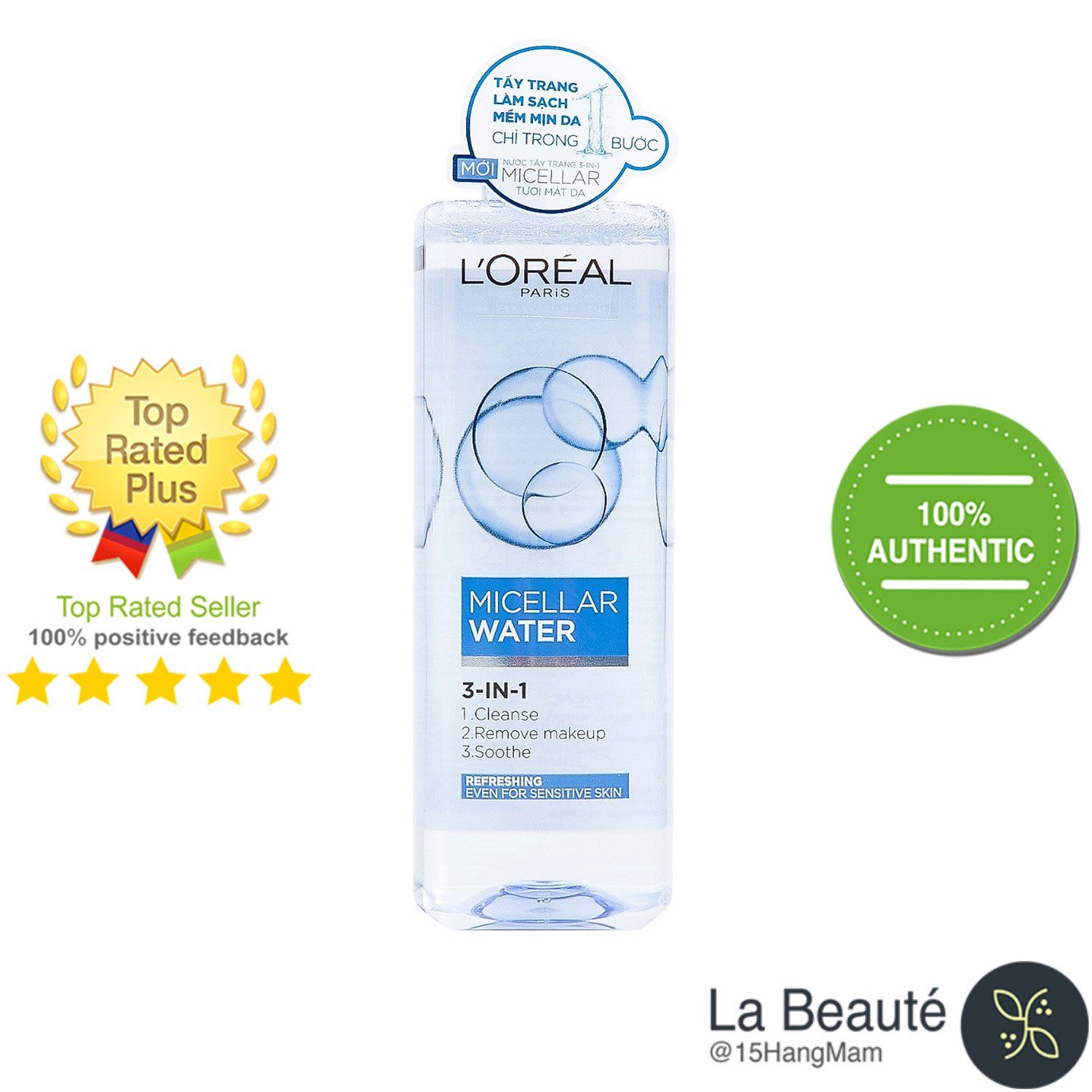 L'Oreal Micellar Water 3-in-1 Refreshing Even For Sensitive Skin - Nước Tẩy Trang Làm Sạch Tươi Mát Cho Da Dầu và Nhạy Cảm 400ml