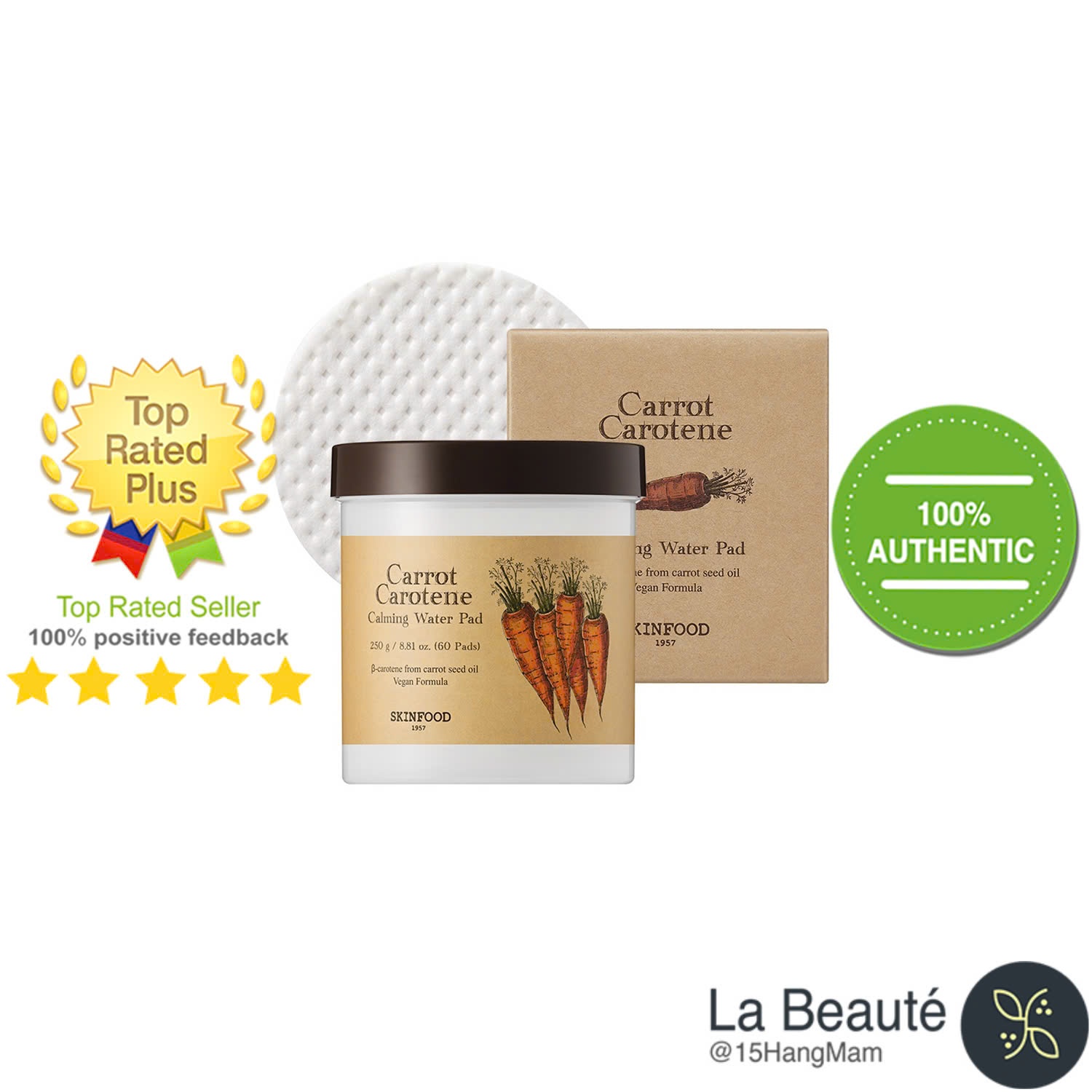 Skinfood Carrot Carotene Calming Water Pad - Toner Pad Làm Dịu, Cấp Ẩm Cho Da Nhạy Cảm 60 Miếng