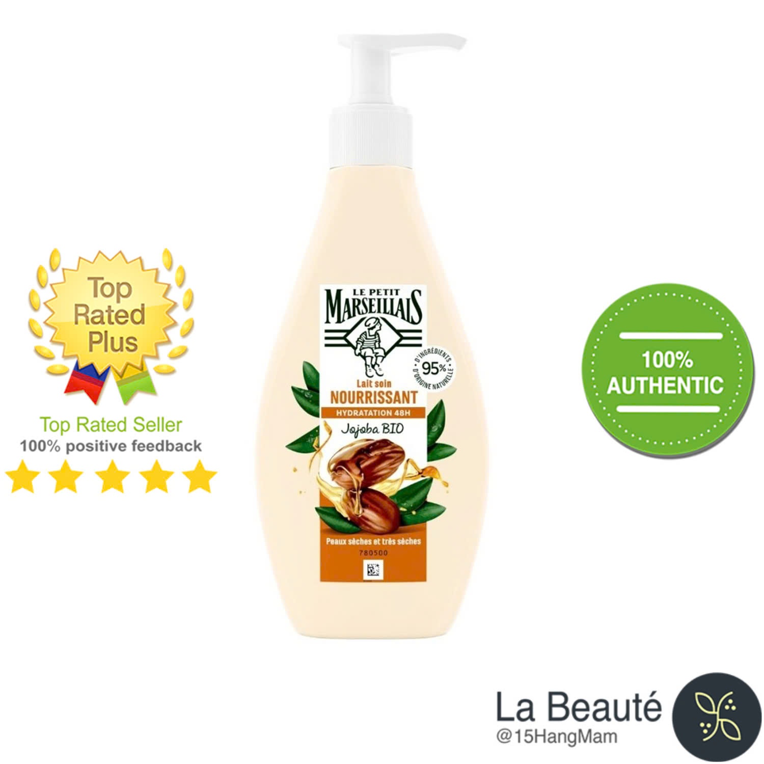 Le Petit Marseillais Lait Soin Nourrissant Jojoba Bio Hydratation 48h - Sữa Dưỡng Thể Cấp Ẩm 48h Cho Da Khô & Rất Khô Từ Dầu Jojoba Hữu Cơ 400ml