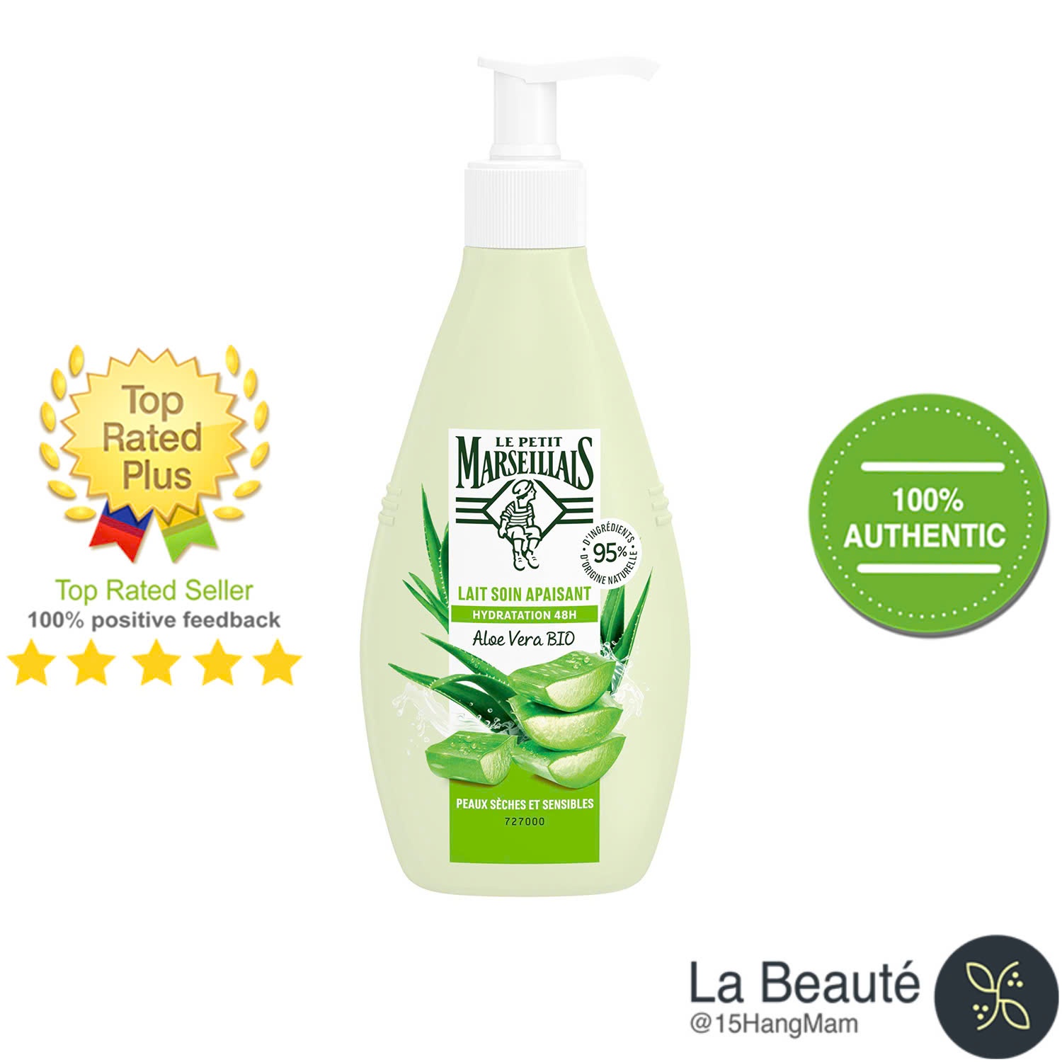 Le Petit Marseillais Lait Soin Apaisant Aloe Vera Bio Hydratation 48h - Sữa Dưỡng Thể Cấp Ẩm 48h Làm Dịu Da Từ Lô Hội Hữu Cơ 400ml