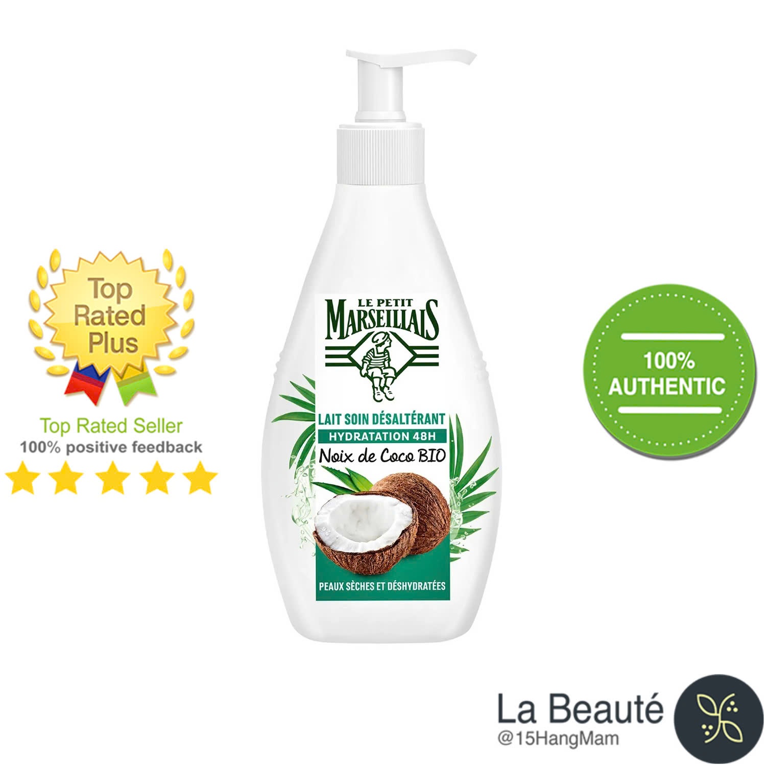 Le Petit Marseillais Lait Soin Desalterant Coco Bio Hydratation 48h - Sữa Dưỡng Thể Cấp Ẩm 48h Làm Mát & Dịu Da Từ Dừa Hữu Cơ 400ml