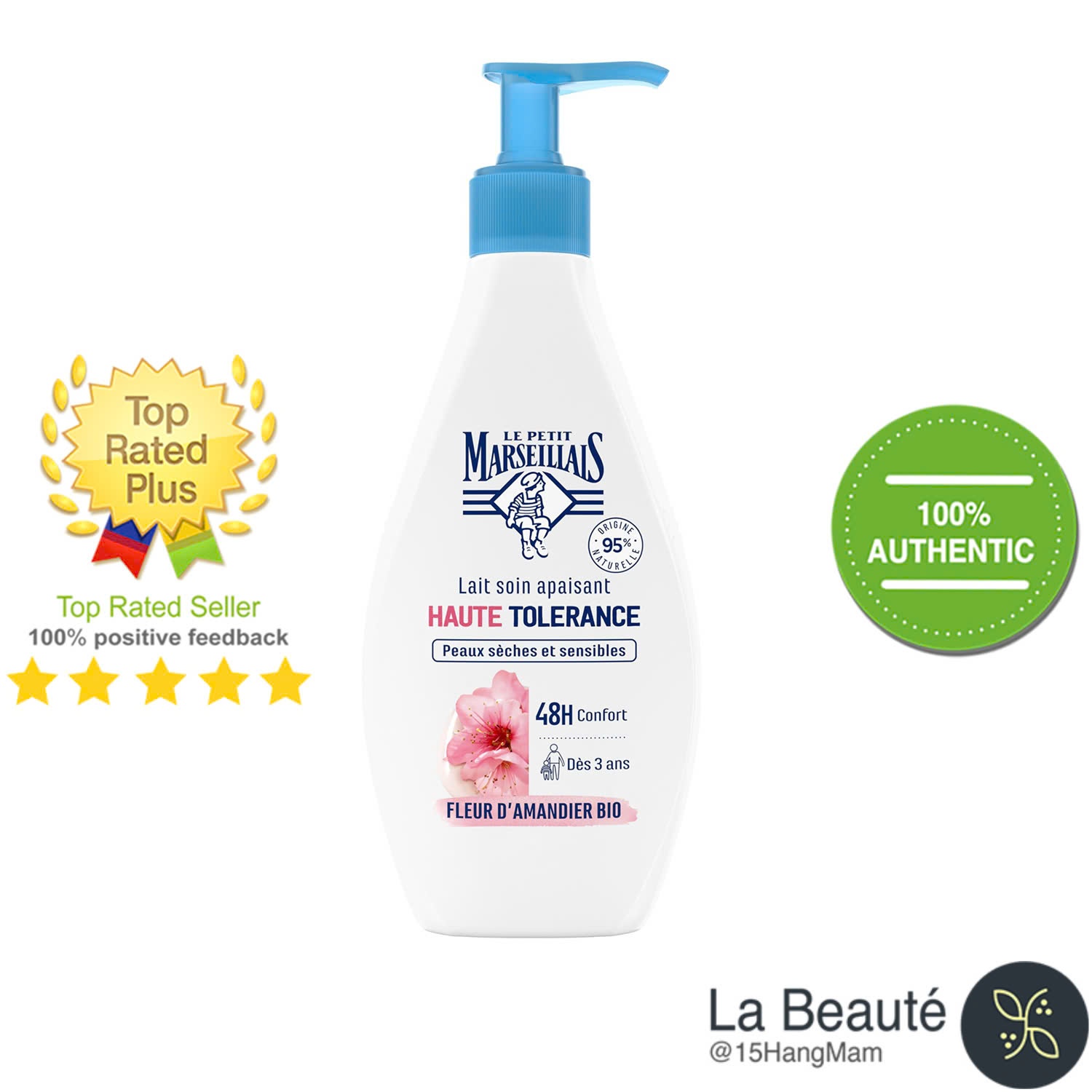 Le Petit Marseillais Lait Soin Apaisant Haute Tolerance Fleur D'Amandier Bio 48h - Sữa Dưỡng Thể Cấp Ẩm Dịu Da 48h Từ Hoa Hạnh Nhân Hữu Cơ Cho Cả Gia Đình 250ml