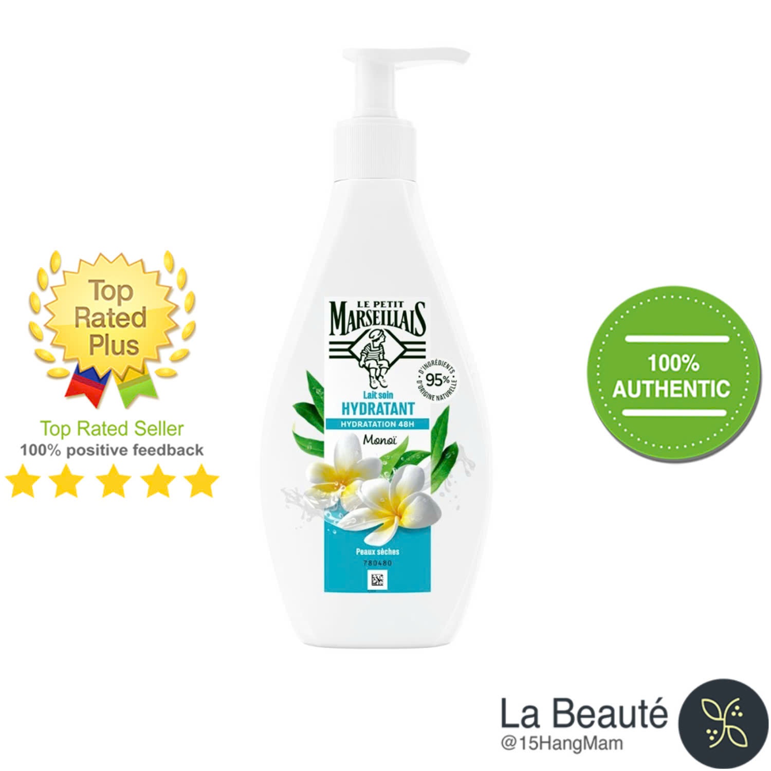 Le Petit Marseillais Lait Soin Hydratant Monoi Hydratation 48h - Sữa Dưỡng Thể Cấp Ẩm 48h Làm Dịu Da Từ Monoi 400ml