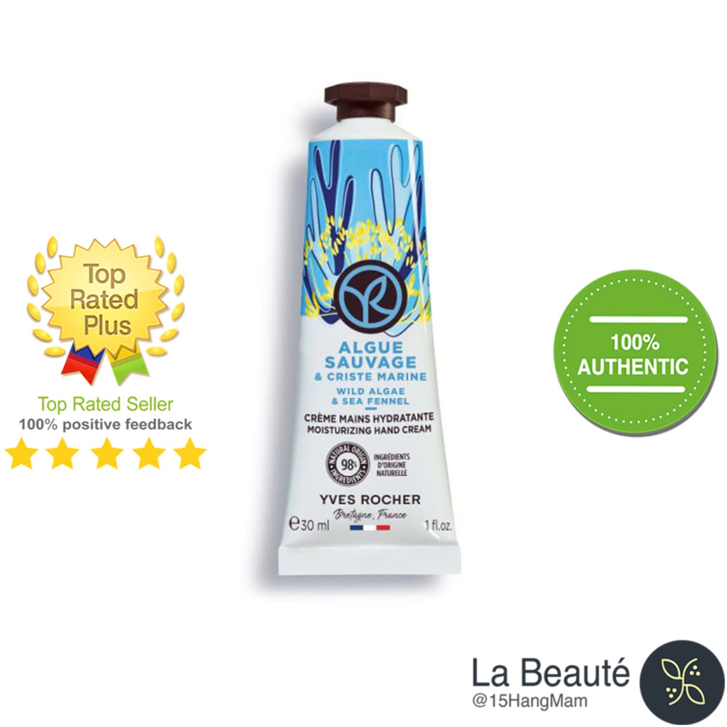 Yves Rocher Algue Sauvage & Criste Marine Moisturizing Hand Cream - Kem Dưỡng Da Tay Mềm Mịn Từ Tảo & Criste Marine 30ml