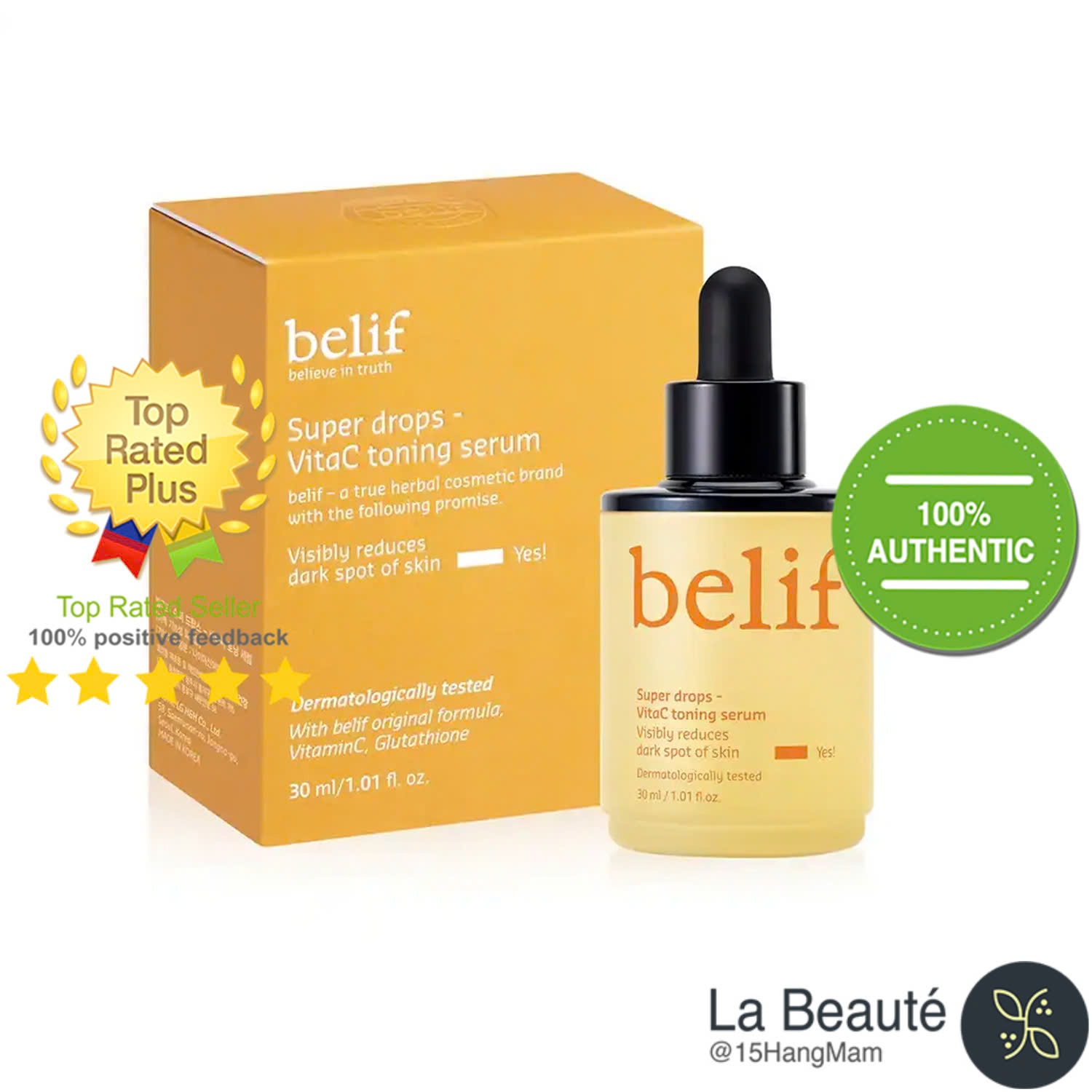 Belif Super Drops VitaC Toning Serum 30ml - Tinh Chất Dưỡng Sáng, Mờ Thâm Nám