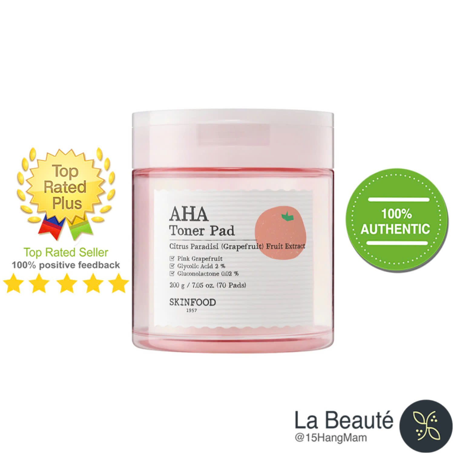 Pink Grapefruit AHA Toner Pad – Làm sáng da – đều màu – mịn bề mặt da
