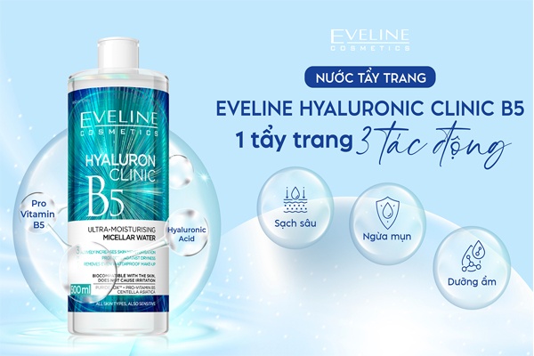 Review Nước tẩy trang Eveline Hyaluronic Clinic B5