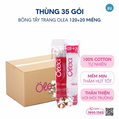 Thùng 35 gói bông tẩy trang Olea 120+20 miếng (ICOT9056)
