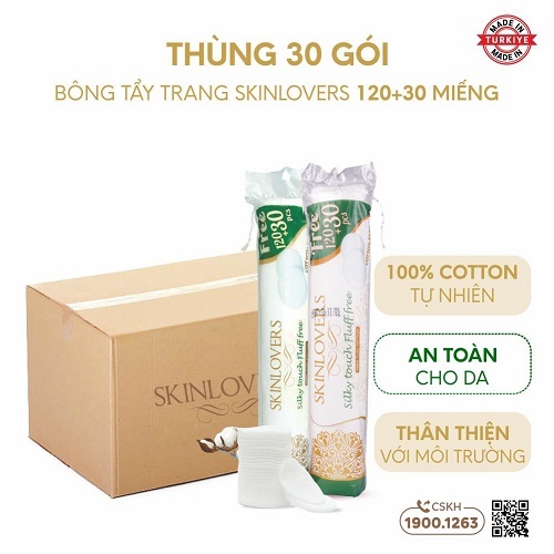 Thùng 30 gói bông tẩy trang Skinlovers 120+30 miếng (SKLV5044)