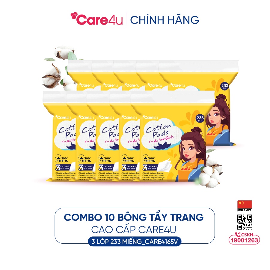 Combo 10 Bông tẩy trang cao cấp Care4u 3 lớp 233 miếng_CARE4165V