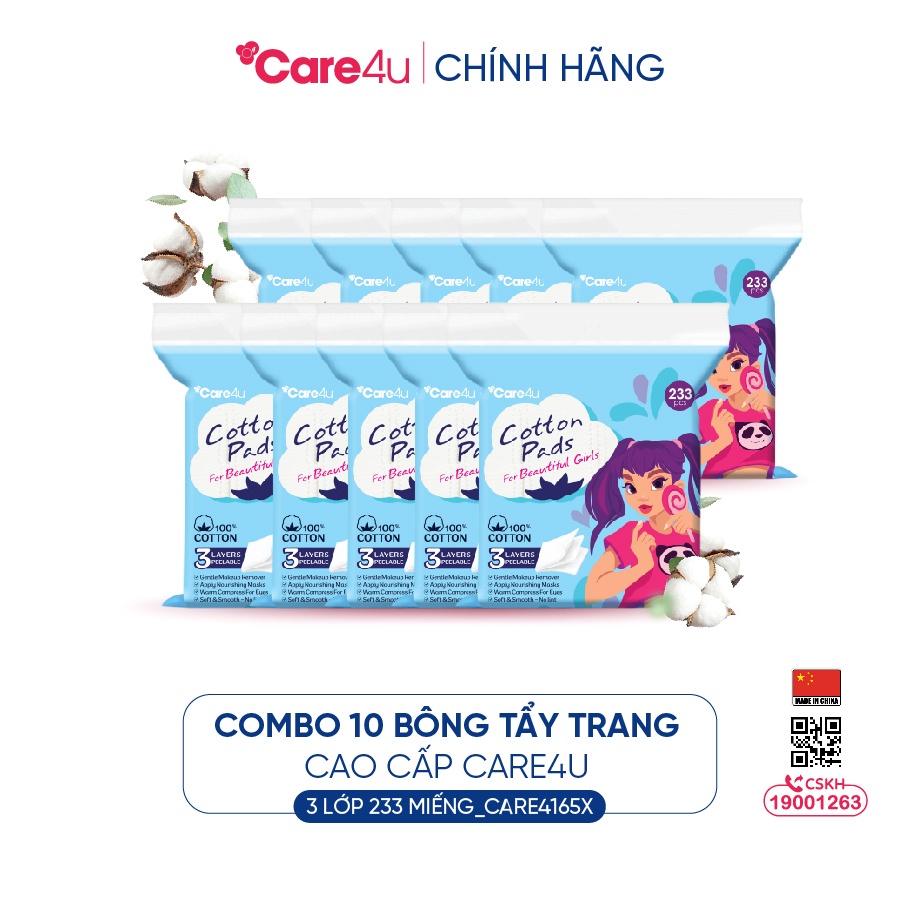 Combo 10 Bông tẩy trang cao cấp Care4u 3 lớp 233 miếng_CARE4165X