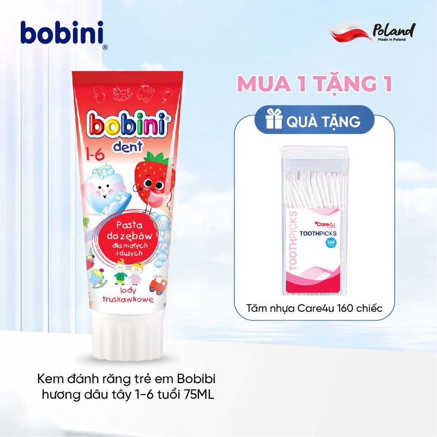 Kem đánh răng trẻ em Bobini hương kem dâu 1-6 tuổi 75ML