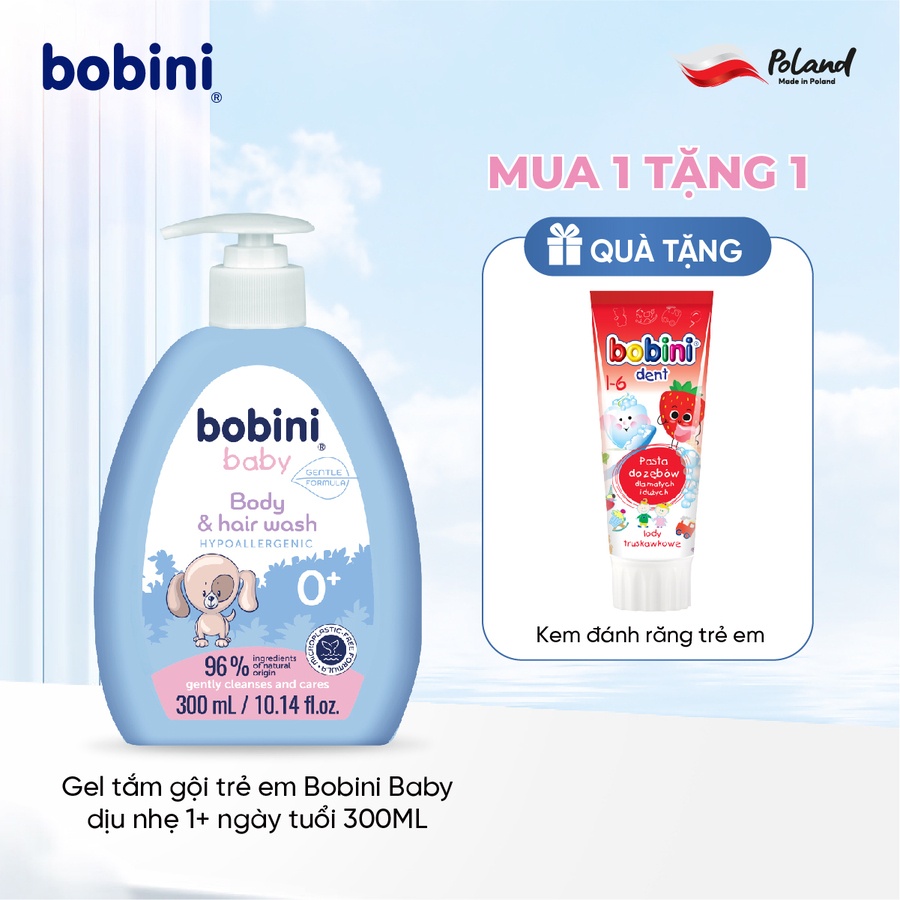 Gel tắm gội trẻ em Bobini Baby dịu nhẹ 1+ ngày tuổi 300ML