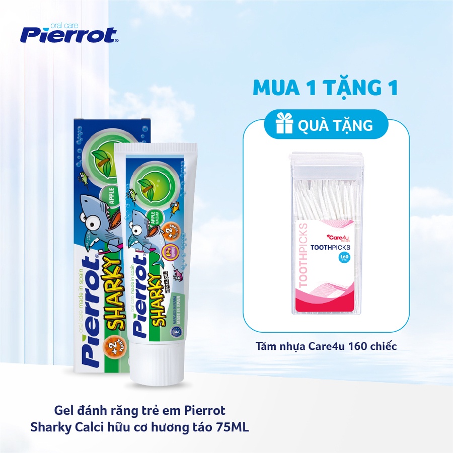 Gel đánh răng trẻ em Pierrot Sharky Calci hữu cơ hương táo 75ML