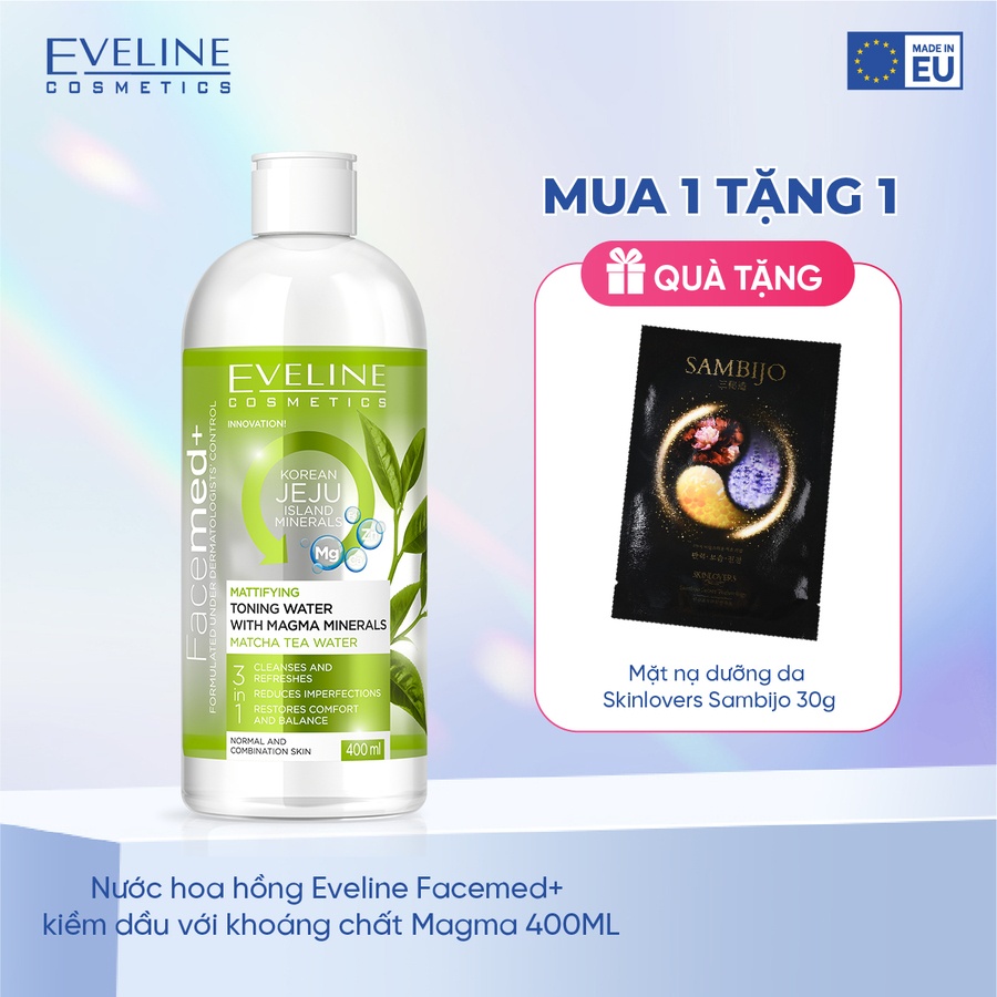 Nước hoa hồng Eveline Facemed+ kiềm dầu với khoáng chất Magma 400ML