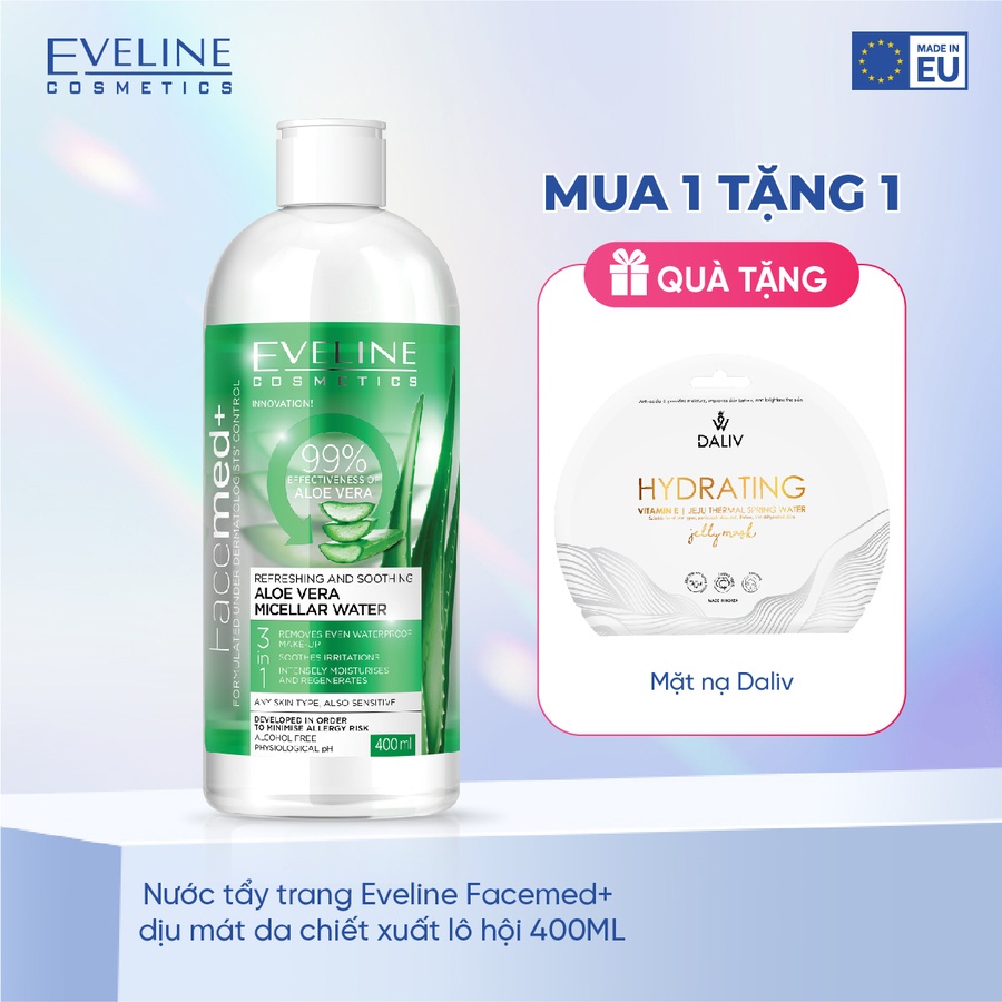 Nước tẩy trang Eveline Facemed+ dịu mát da chiết xuất lô hội 400ML