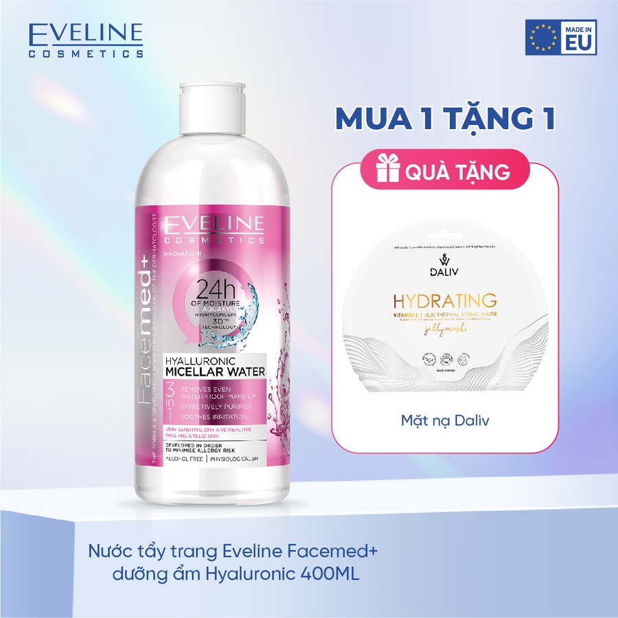 Nước tẩy trang Eveline Facemed+ dưỡng ẩm Hyaluronic 400ML