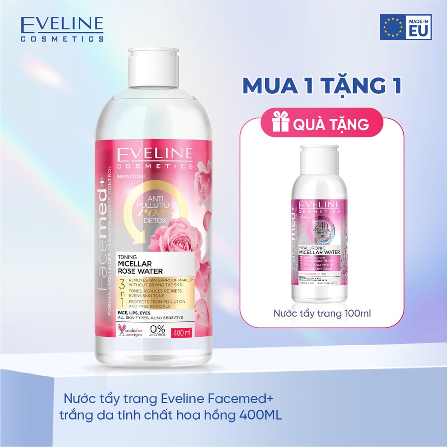 Nước tẩy trang Eveline Facemed+ trắng da tinh chất hoa hồng 400ML