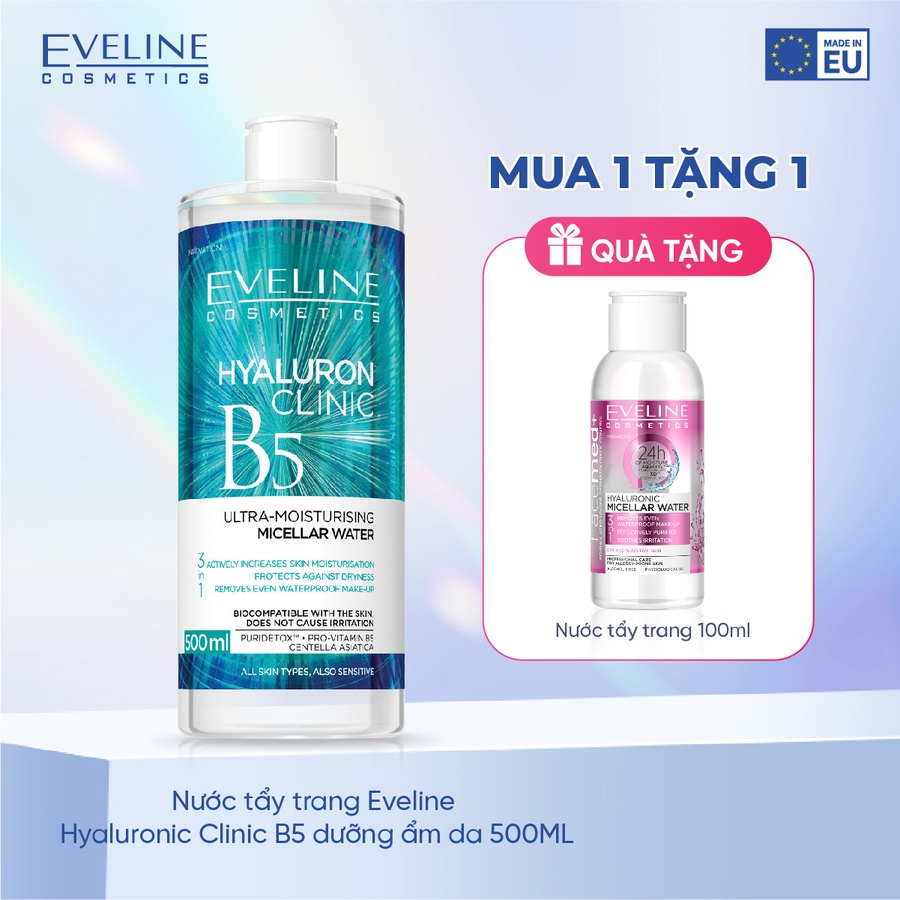 Nước tẩy trang Eveline Hyaluron Clinic B5 dưỡng ẩm da 500ML