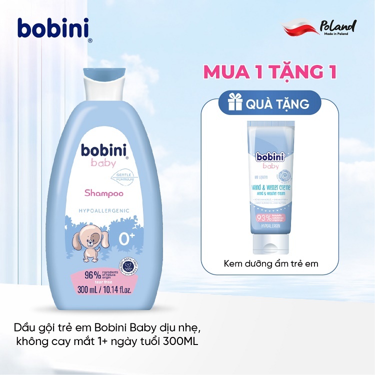 Dầu gội trẻ em Bobini Baby dịu nhẹ, không cay mắt 1+ ngày tuổi 300ML