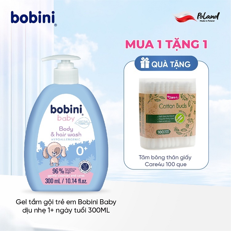 Gel tắm gội trẻ em Bobini Baby dịu nhẹ 1+ ngày tuổi 300ML