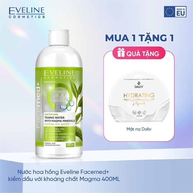 Nước hoa hồng Eveline Facemed+ kiềm dầu với khoáng chất Magma 400ML