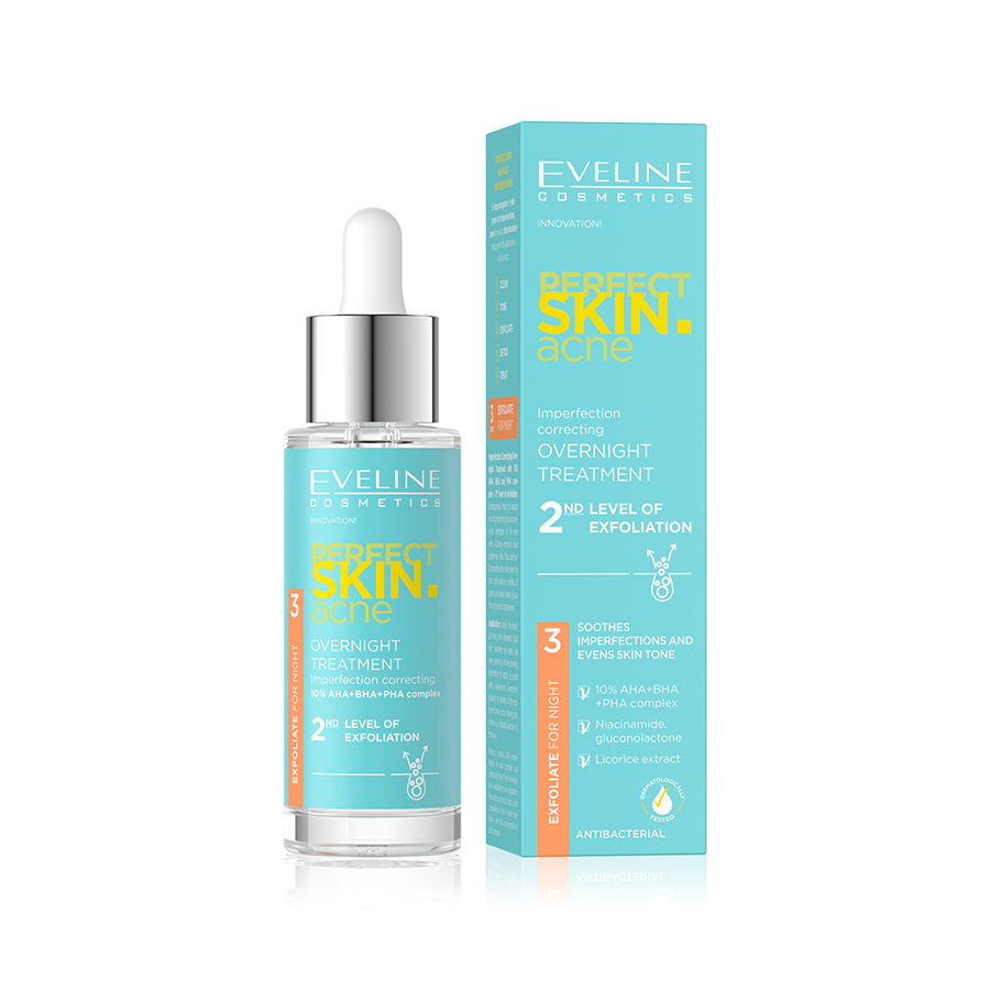 Tinh chất Eveline Perfect Skin Acne AHA BHA PHA hỗ trợ điều trị mụn 30ML