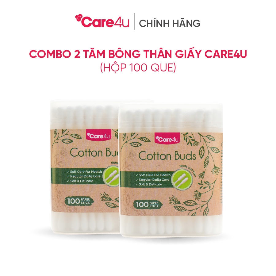 Combo 2 Tăm bông thân giấy Care4u 100 que