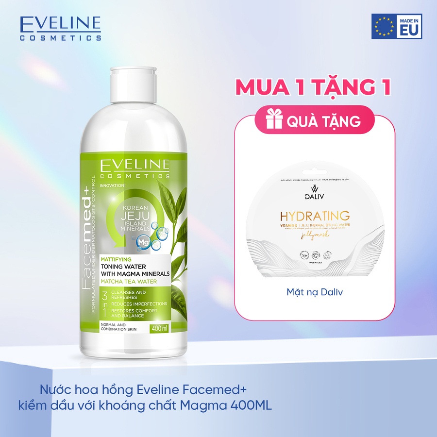 Nước hoa hồng Eveline Facemed+ kiềm dầu với khoáng chất Magma 400ML