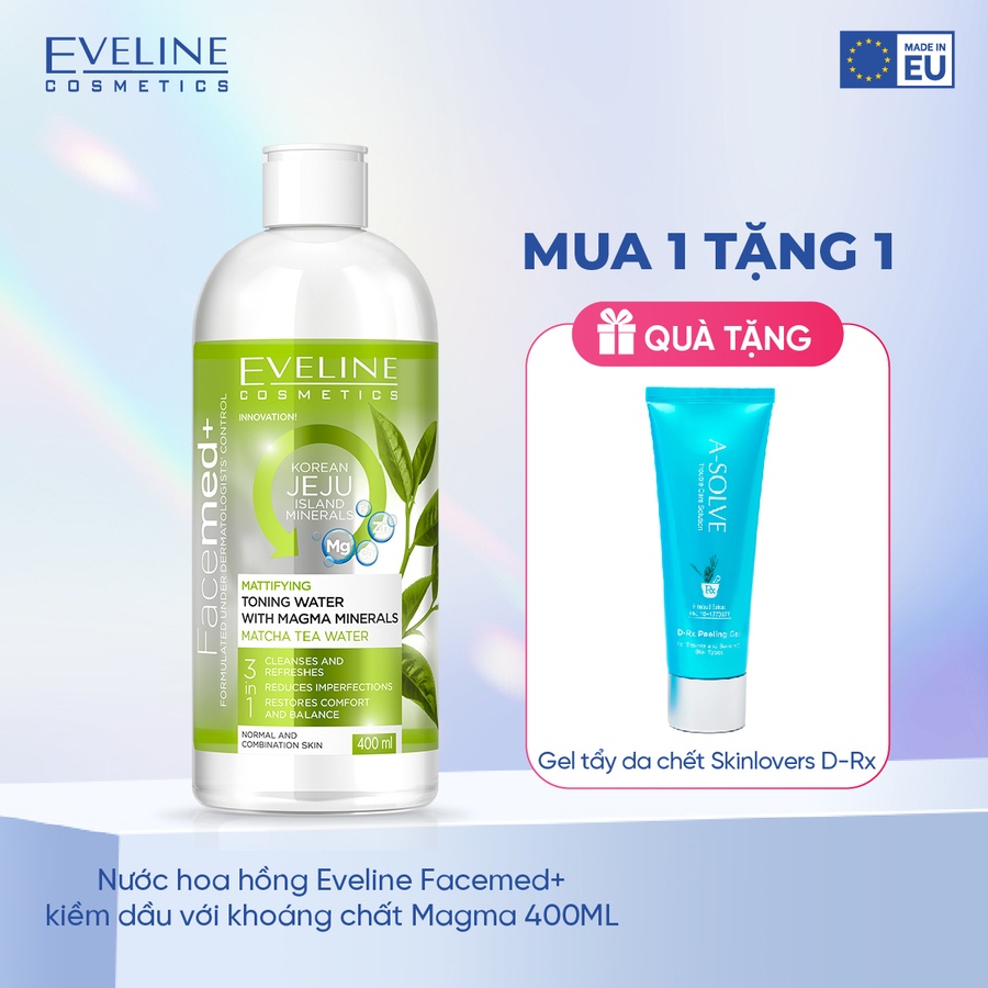 Nước hoa hồng Eveline Facemed+ kiềm dầu với khoáng chất Magma 400ML