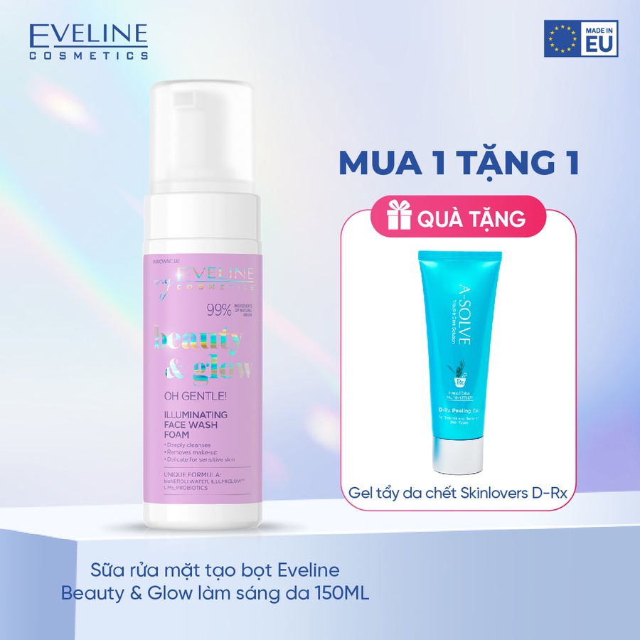 Sữa rửa mặt tạo bọt Eveline Beauty & Glow làm sáng da 150ML