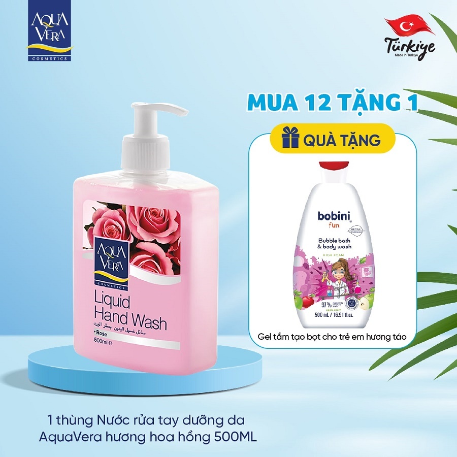 Combo 12 Nước rửa tay dưỡng da AquaVera hương hoa hồng 500ML (AQUA2002)